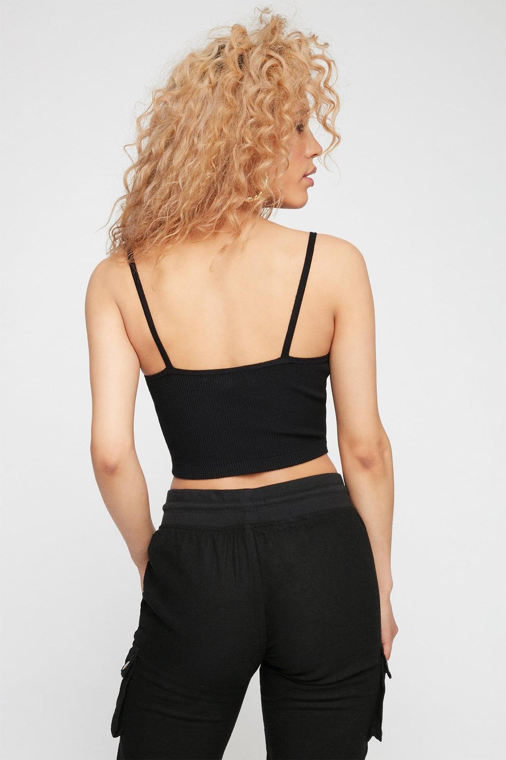 Women Camisole courte en tricot lacée Noir
