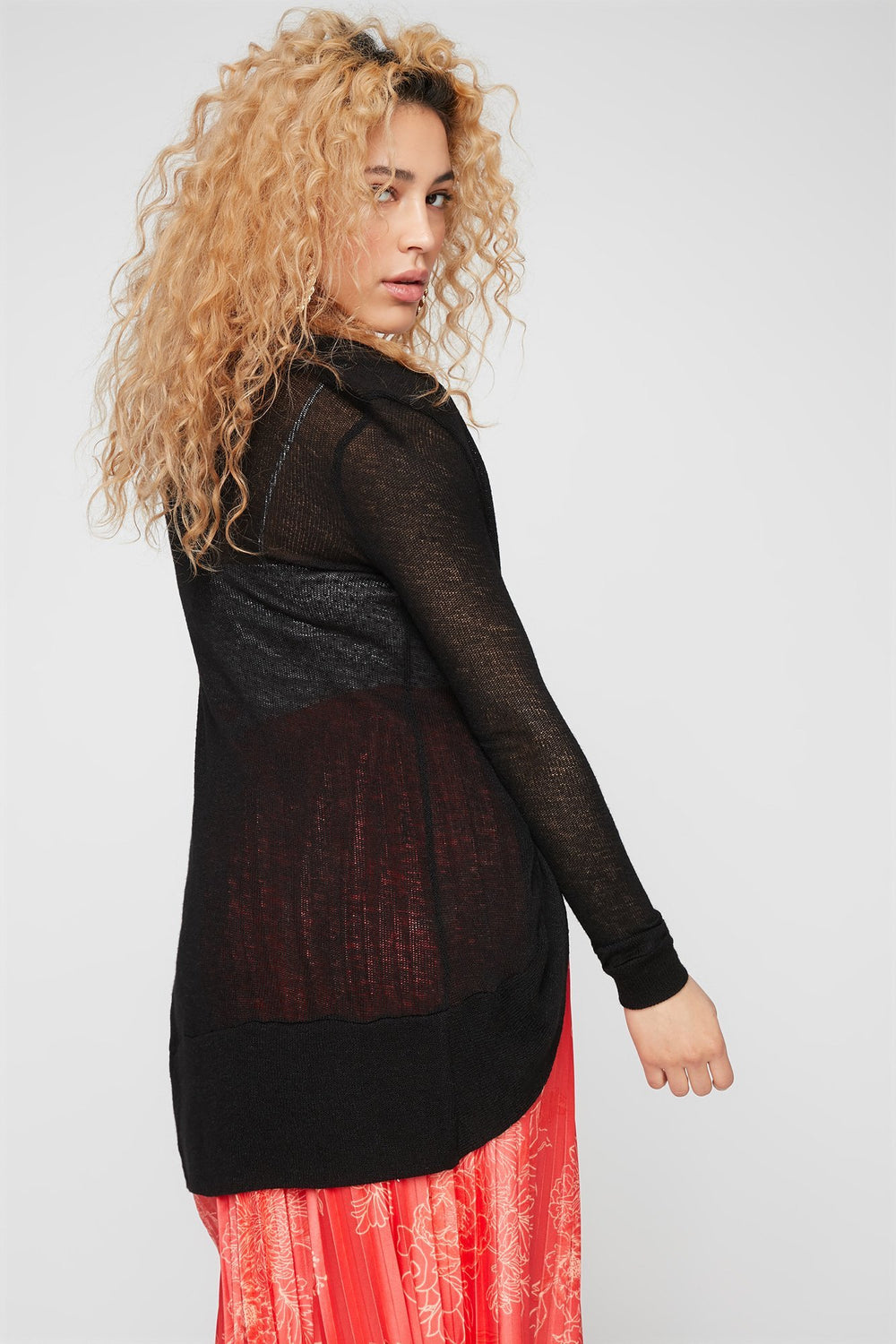 Women Cardigan Hacci ouvert en tricot Noir
