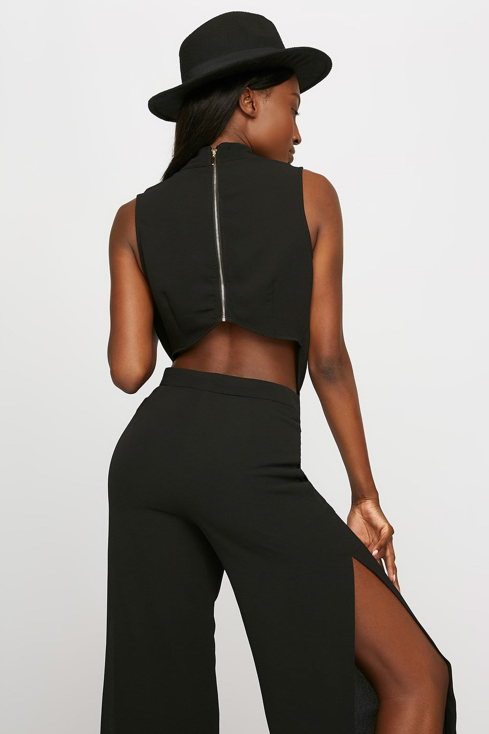 Women Débardeur en crêpe à col châle avec collier ras du cou Noir