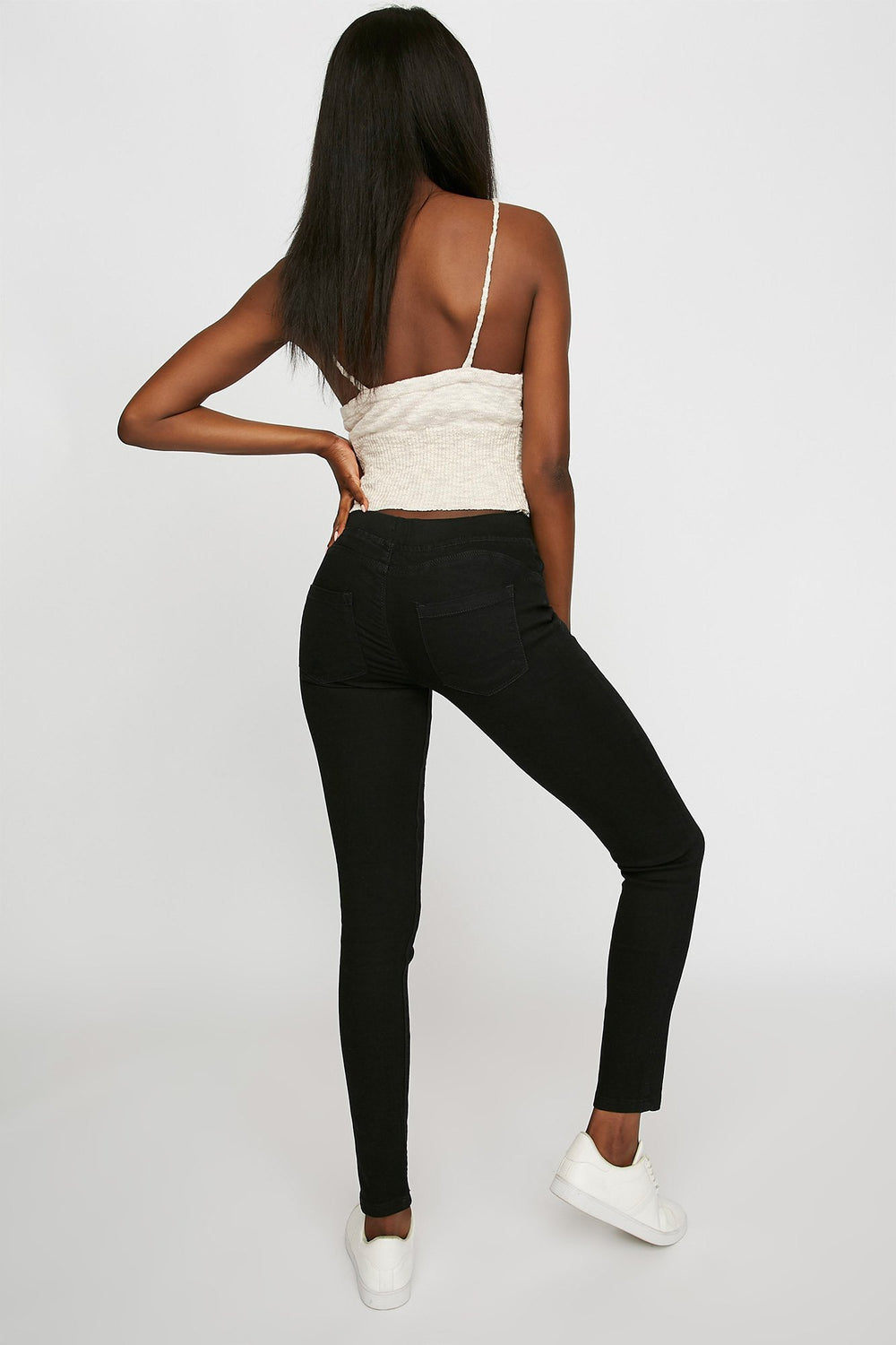 Women Jean remonte-fesses étroit à taille coulissante Noir