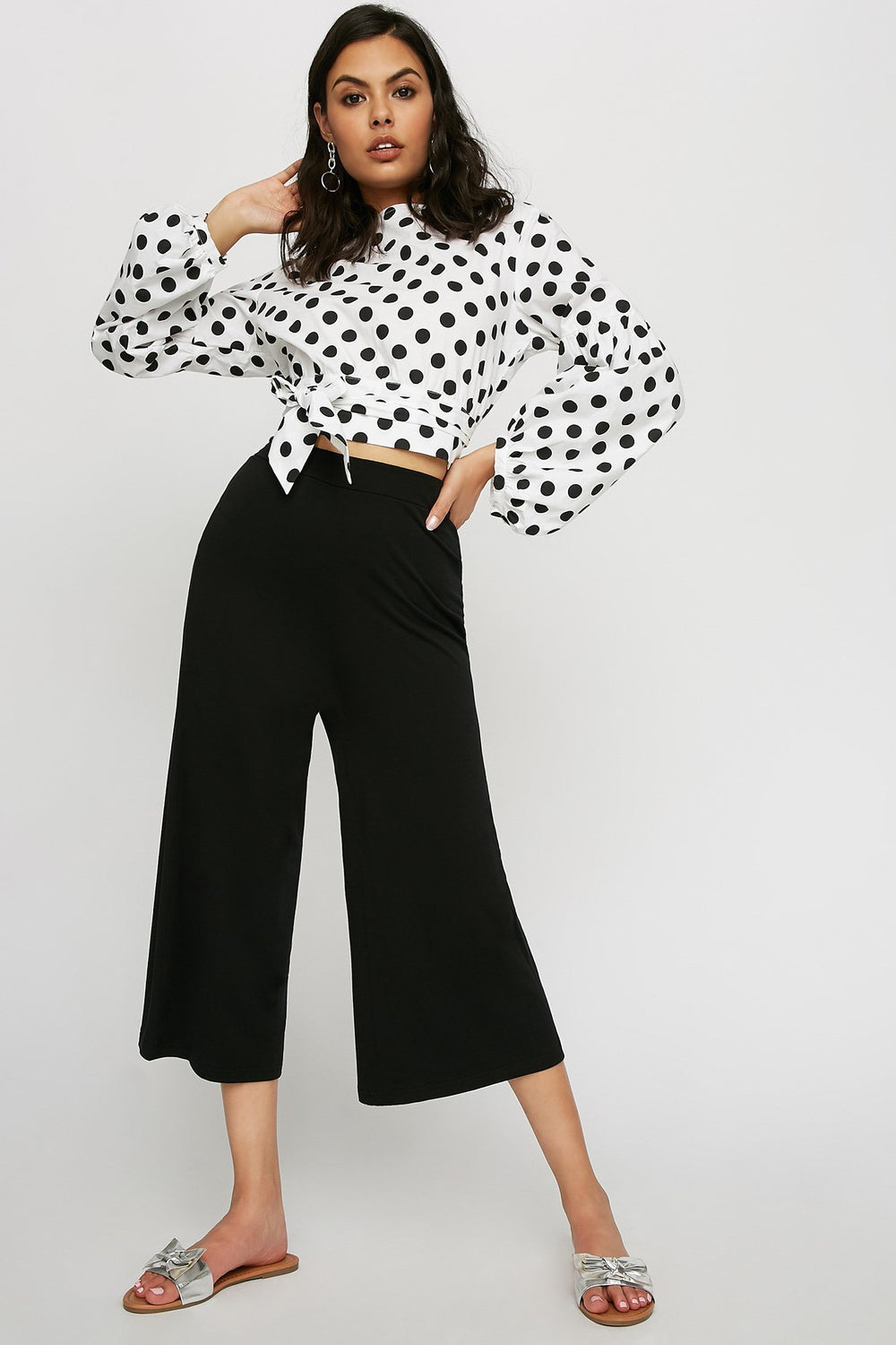 Women Jupe-culotte douce à taille haute Noir