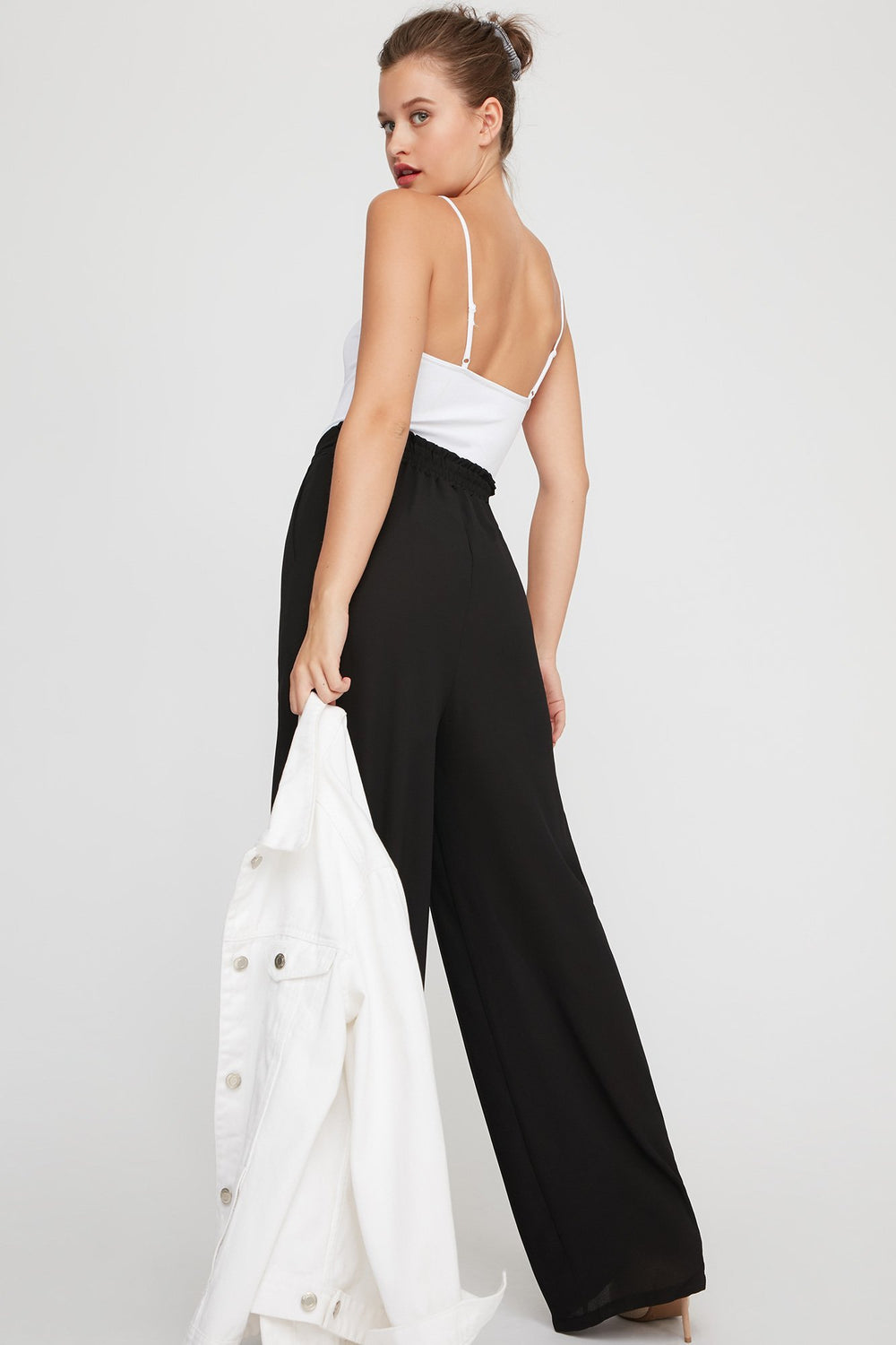 Women Jupe-culotte légère à taille haute avec attache Noir