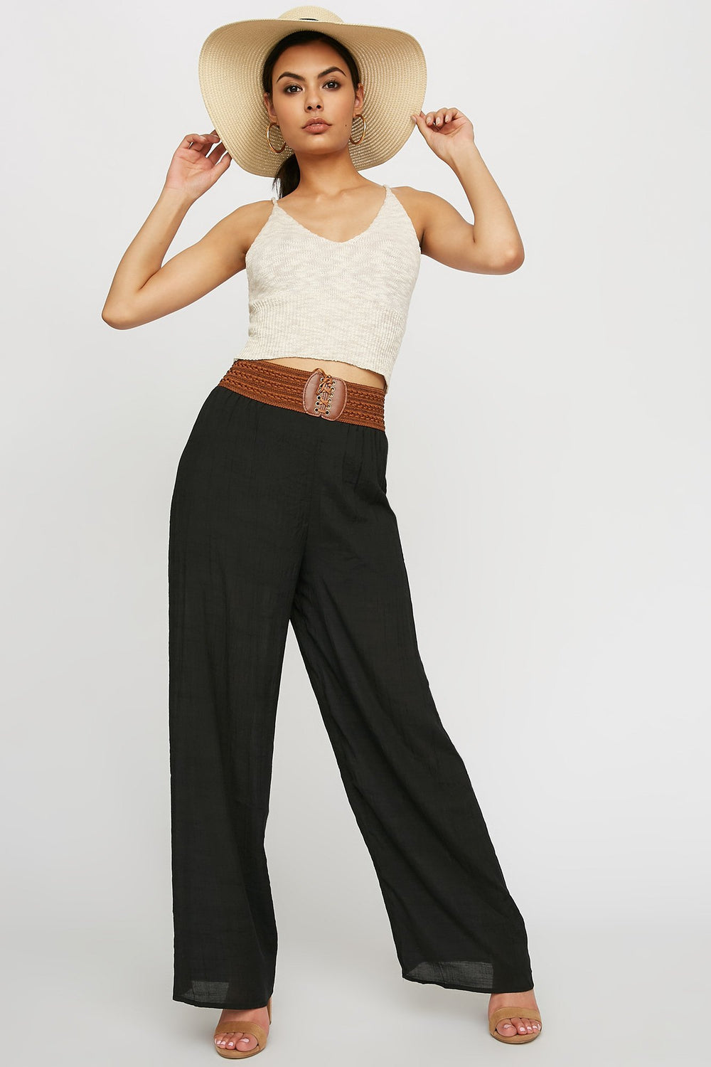 Women Jupe-culotte légère lacée avec ceinture-corset Noir
