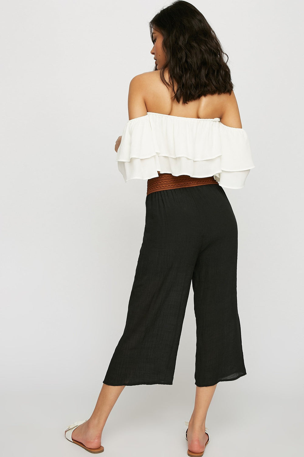 Women Jupe-culotte légère lacée avec ceinture-corset Noir