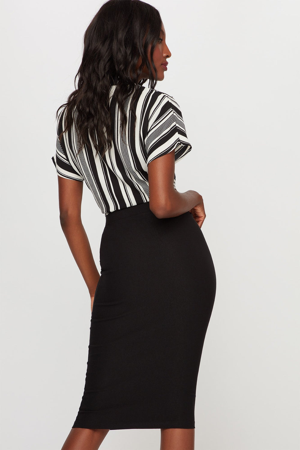 Women Jupe midi à taille haute à enfiler Noir
