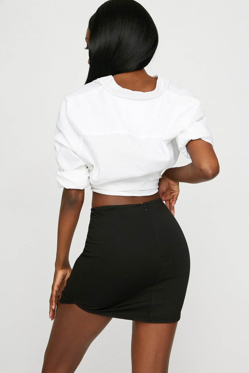 Women Minijupe à taille haute et ourlet arrondi Noir