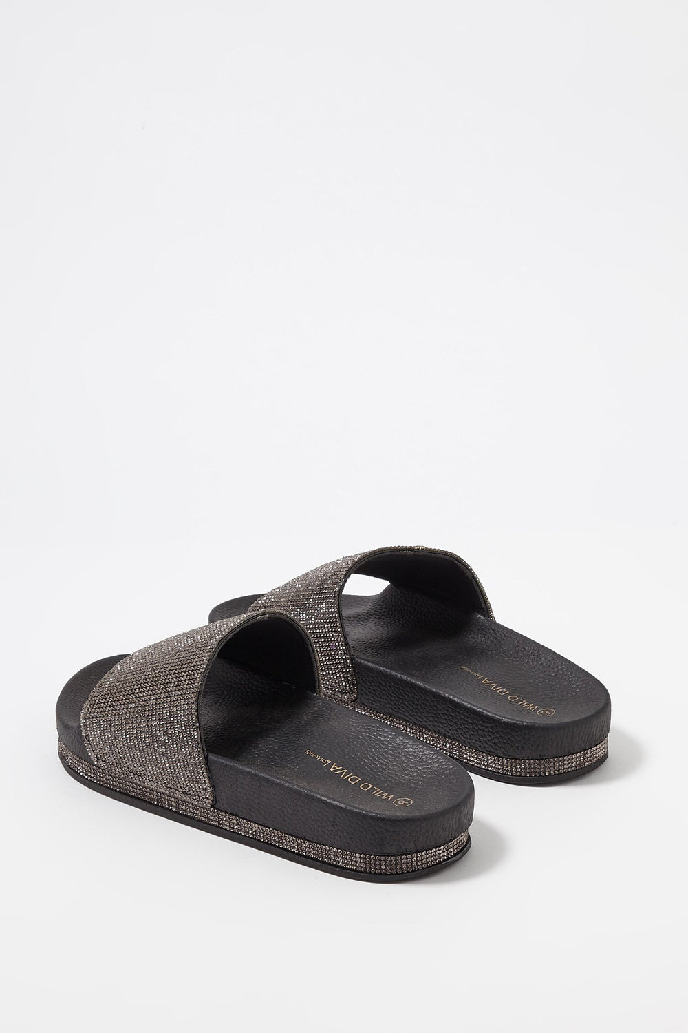 Women Mules plateformes scintillantes avec pierres du Rhin Noir