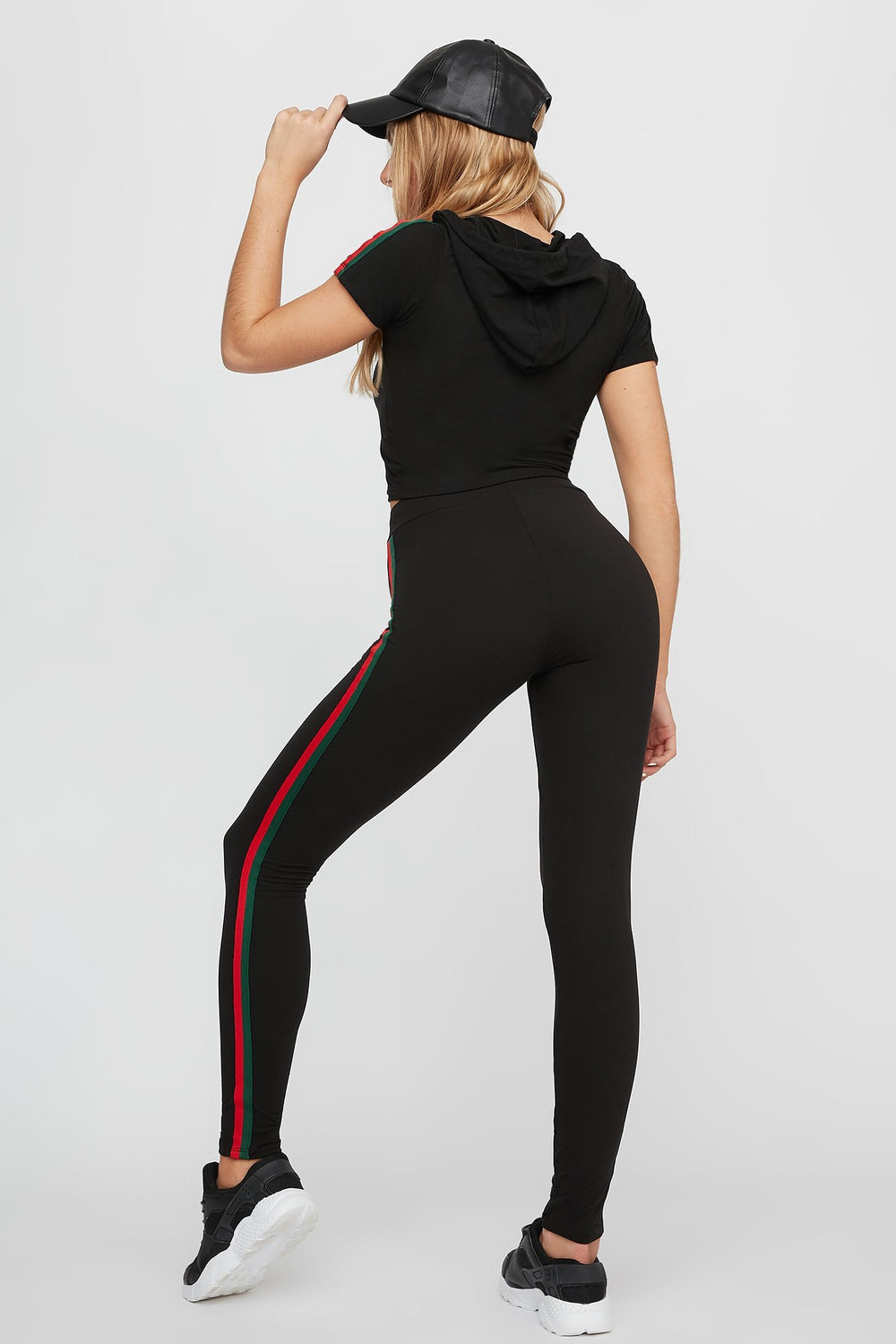 Women Pantalon de jogging à taille haute avec rayures latérales et taille coulissante Noir