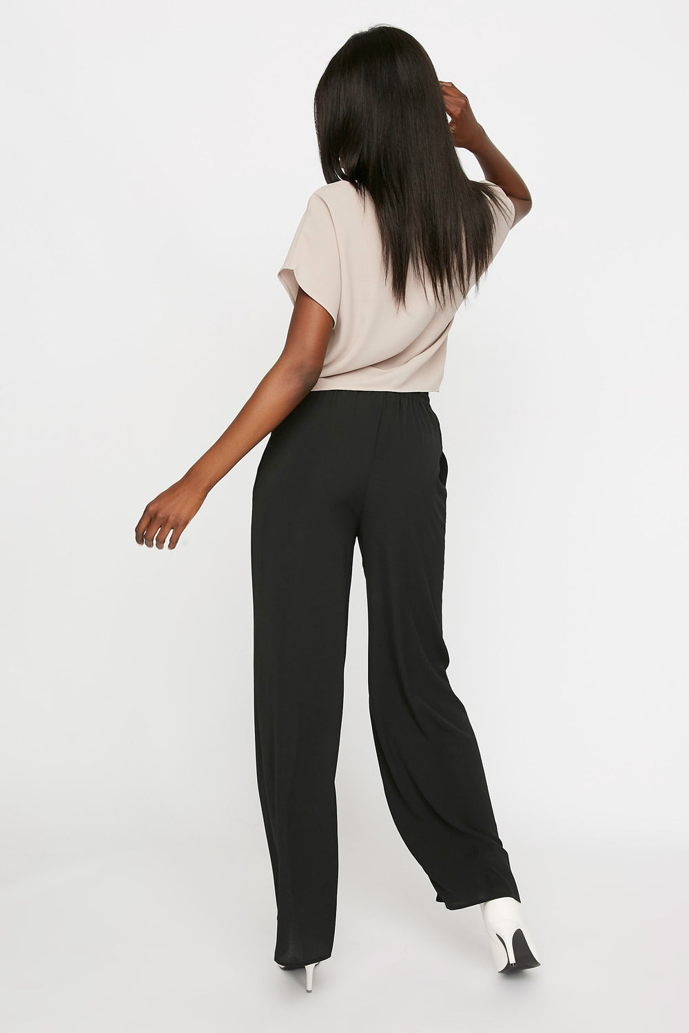 Women Pantalon-jupe à jambe large avec pampilles et taille coulissante Noir