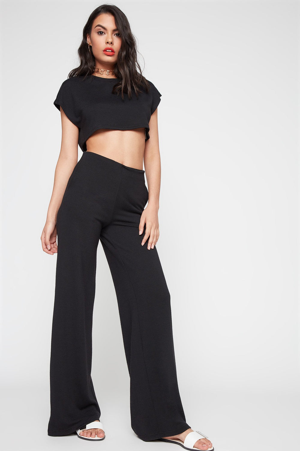 Women T-shirt court en tricot Noir