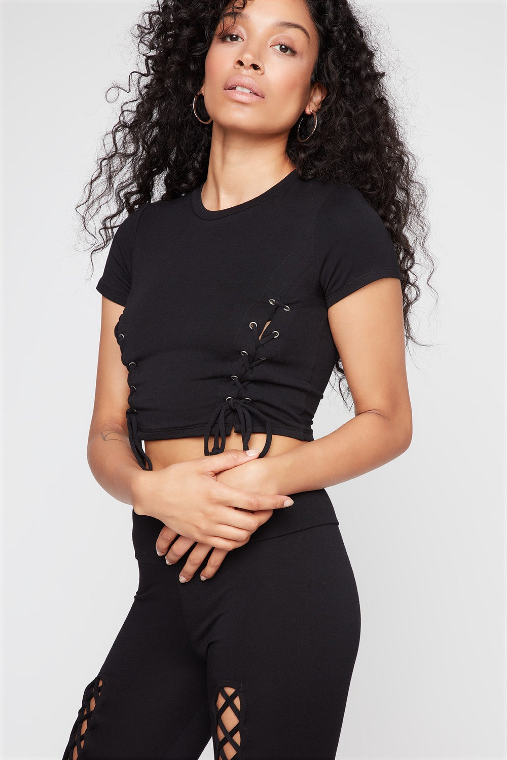 Women T-shirt court lacé Noir