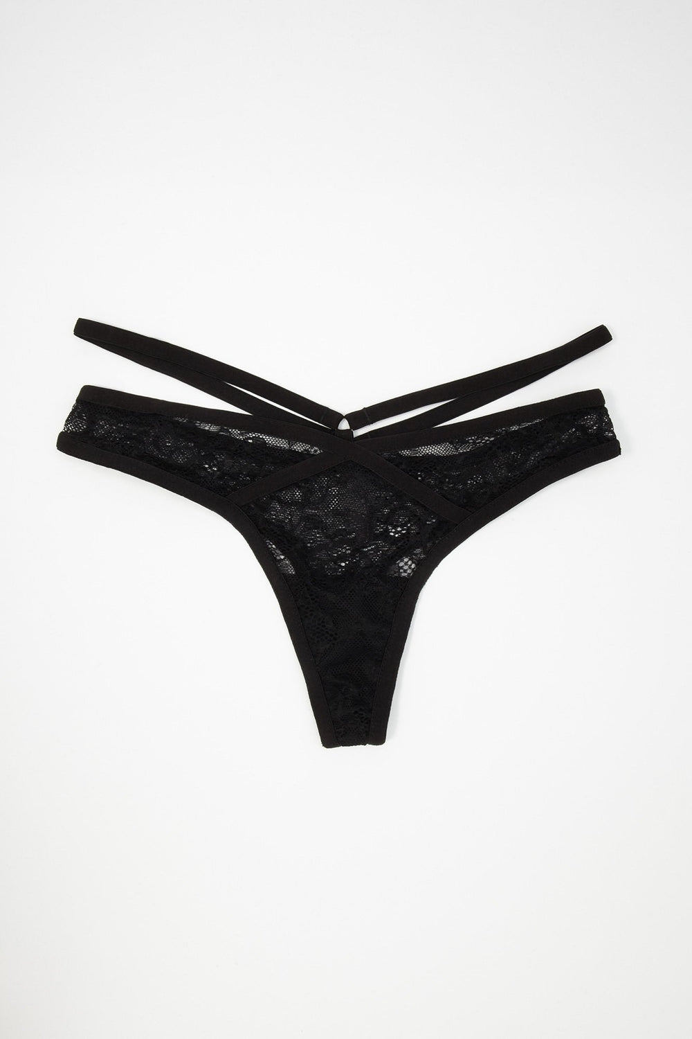 Women Tanga en dentelle à motif de cage Noir