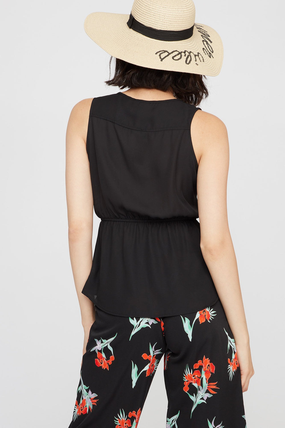 Women Blouse à taille coulissante et demi-fermeture à glissière Noir