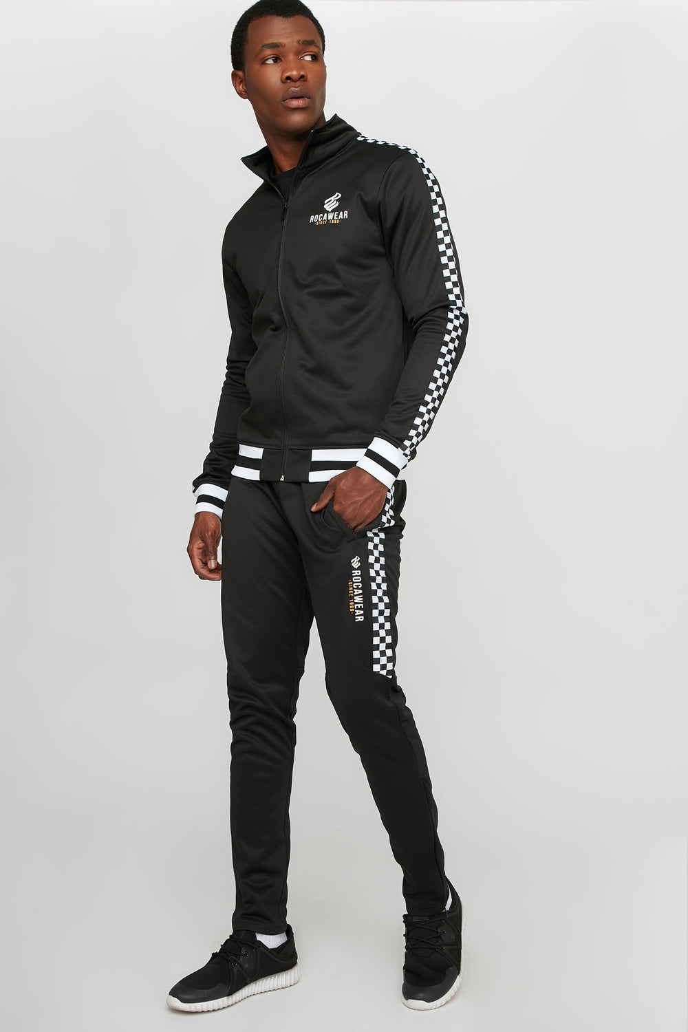 Men Blouson d'entraînement Rocawear à carreaux avec rayures latérales Noir