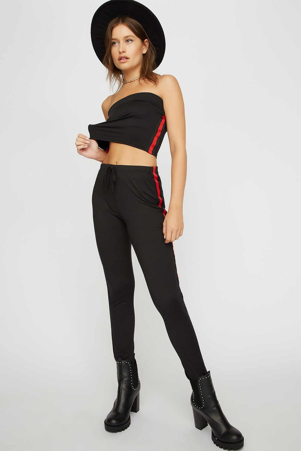 Women Bustier tubulaire imprimé avec rayures latérales Noir