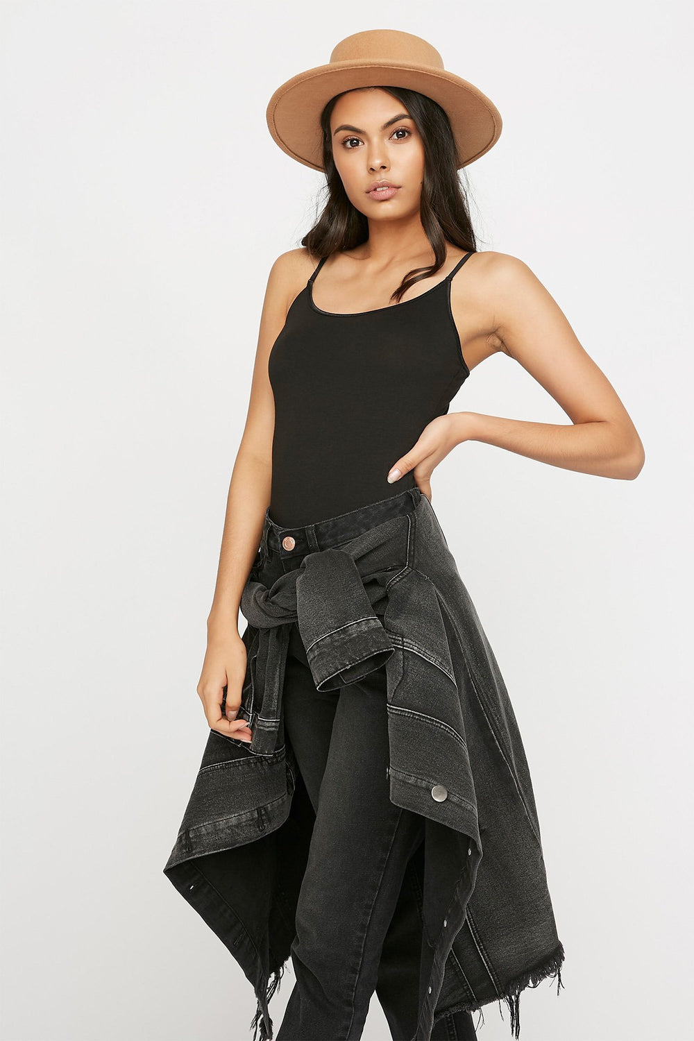 Women Camisole longue de base à encolure arrondie Noir