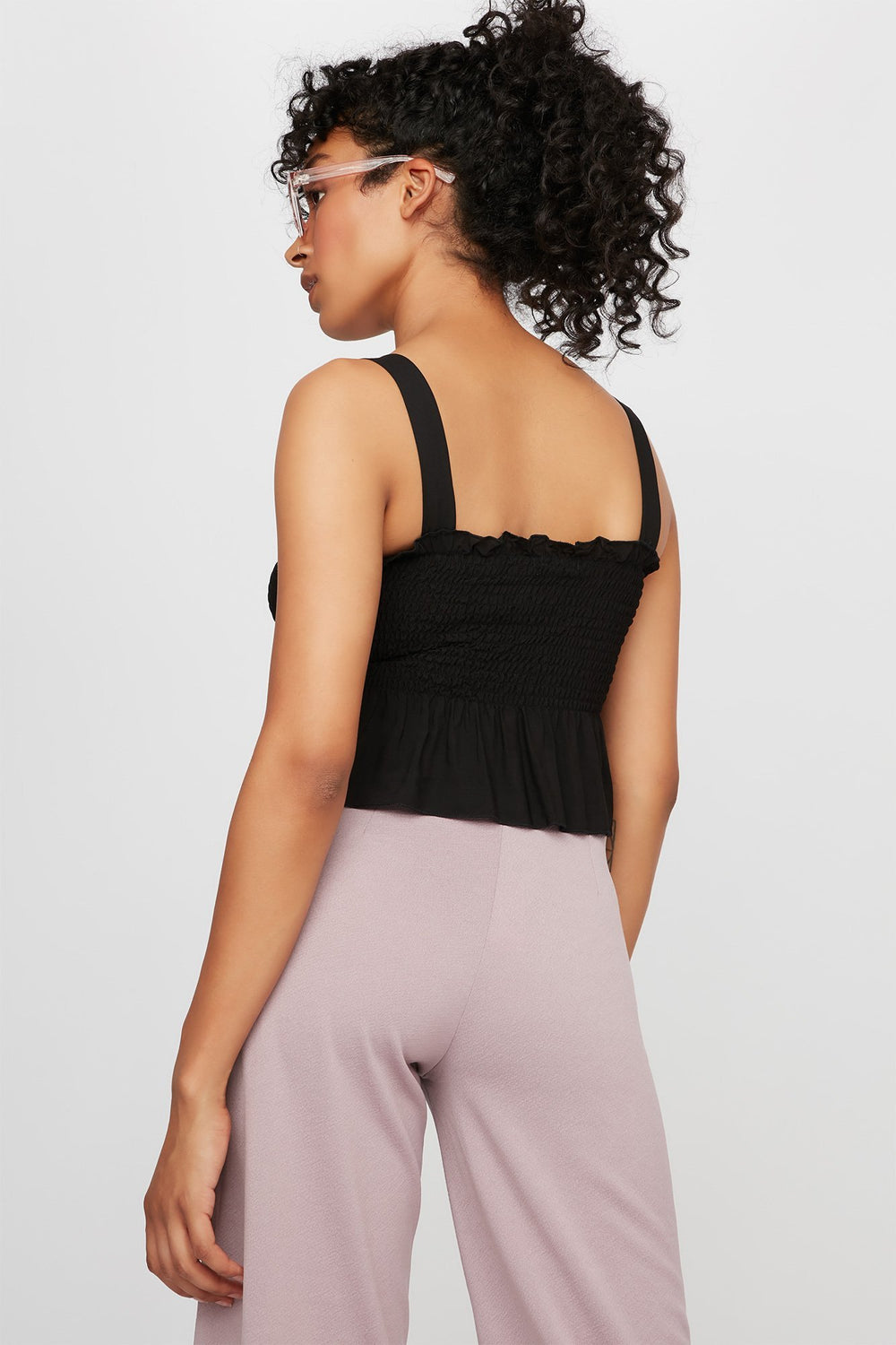 Women Camisole smockée volantée Noir