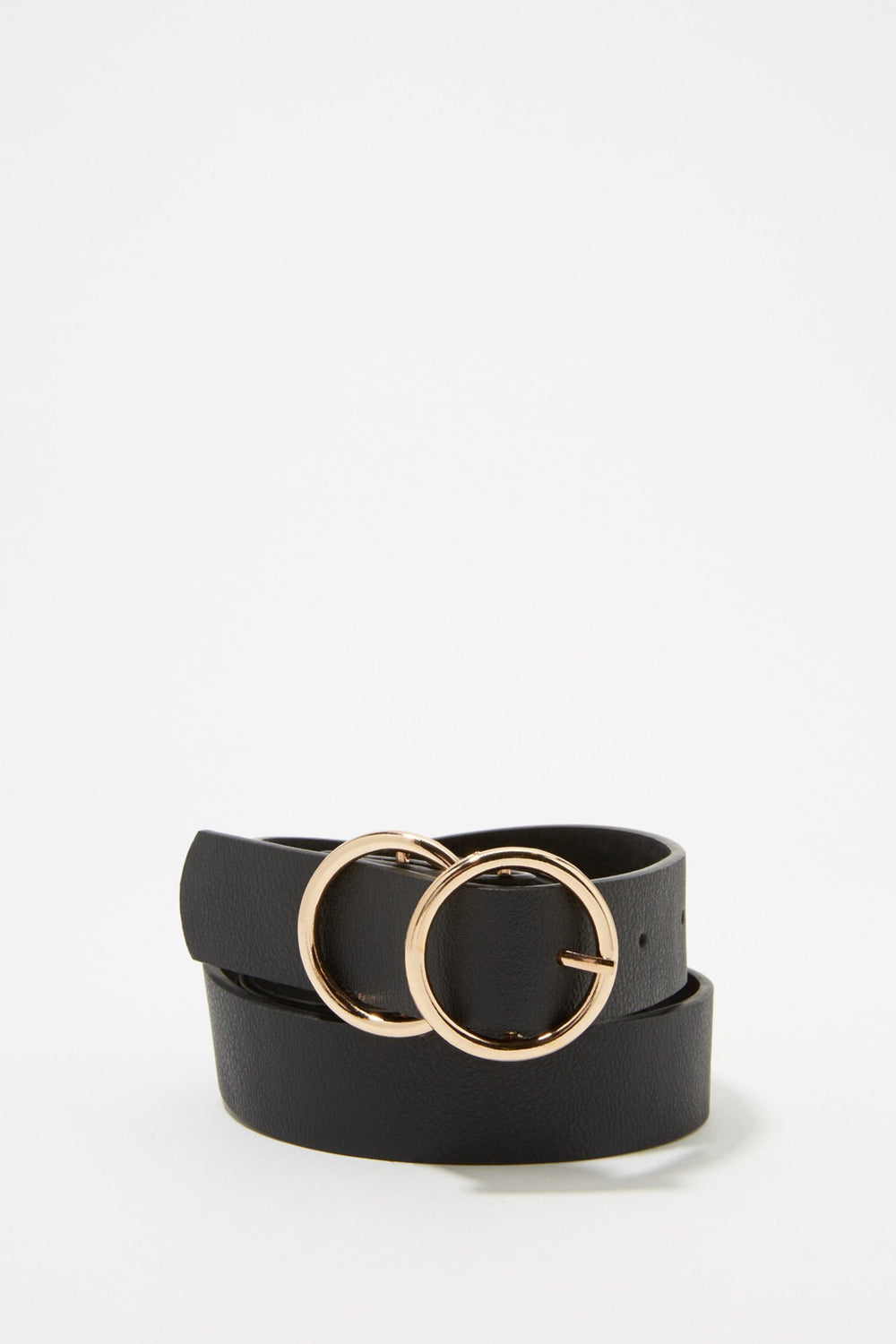 Women Ceinture en similicuir avec boucle circulaire double Noir