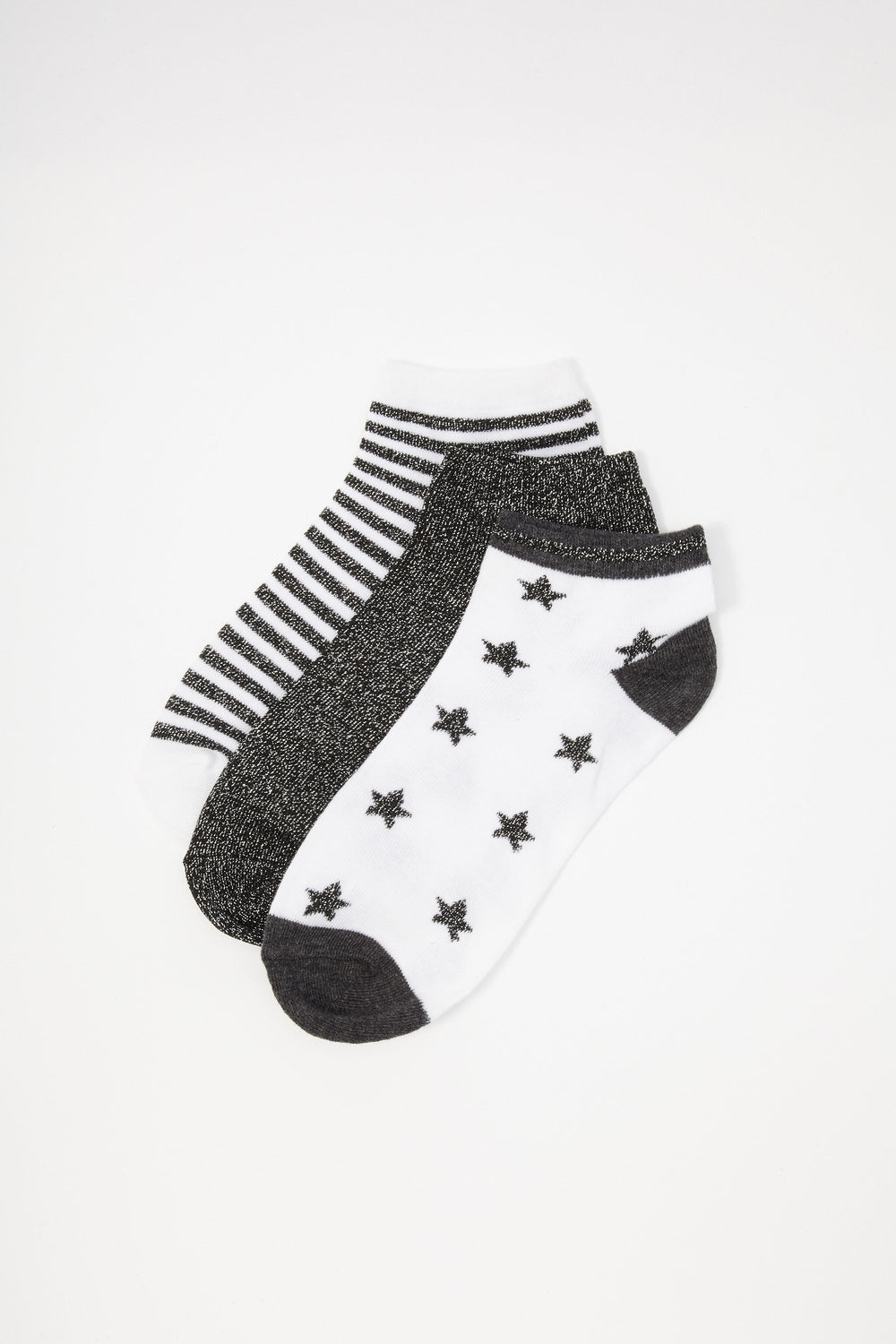 Women Chausettes rayées scintillantes à motif d'étoiles (3 paires) Noir