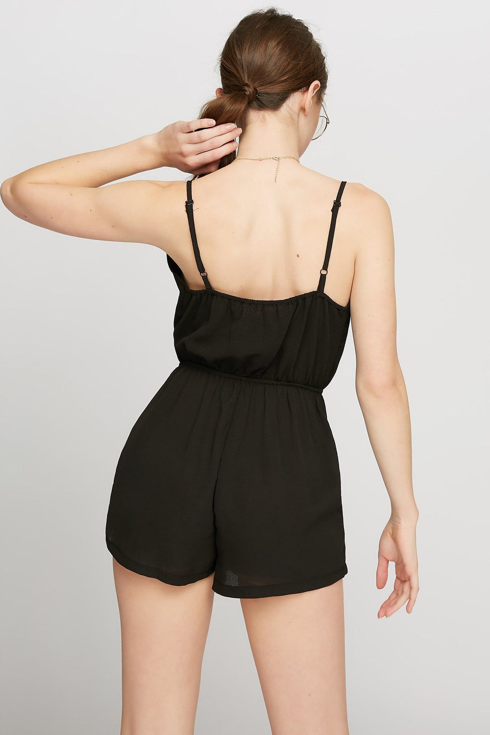 Women Combi-short asymétrique à encolure en V Noir
