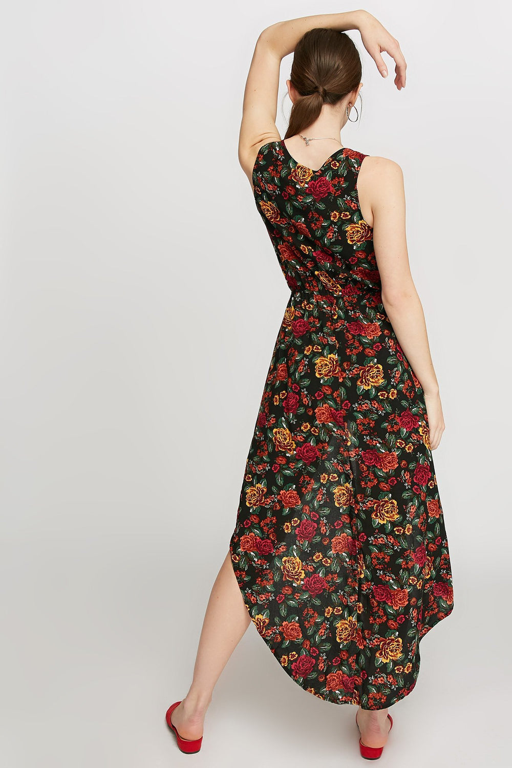 Women Combi-short asymétrique fleuri à décolleté plongeant Noir