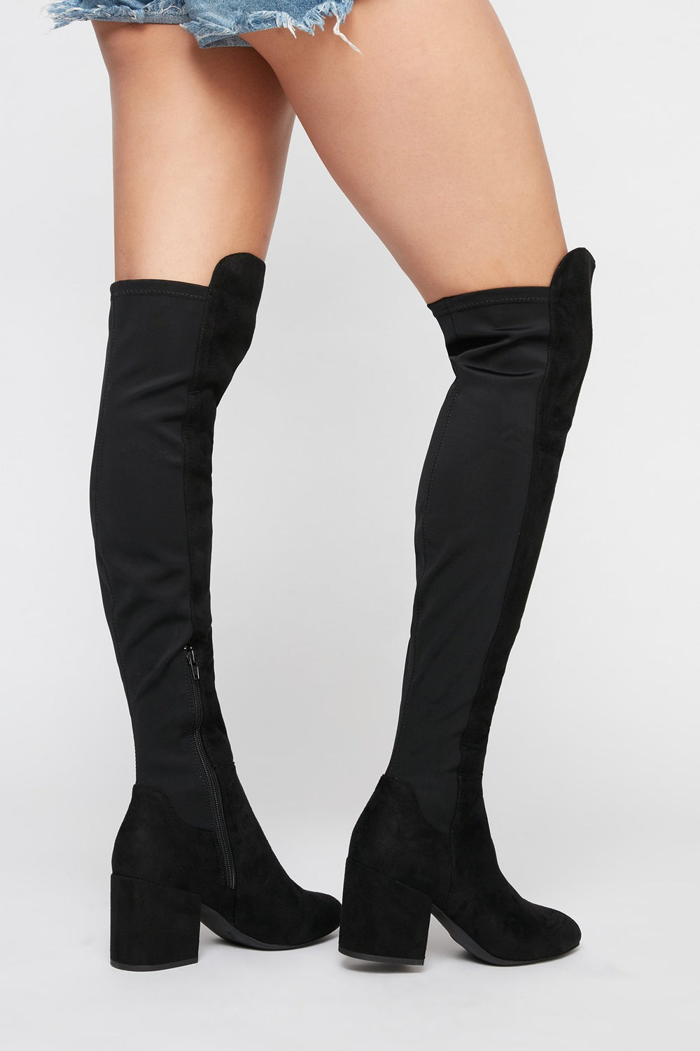 Women Cuissardes à talons blocs en similisuède Noir