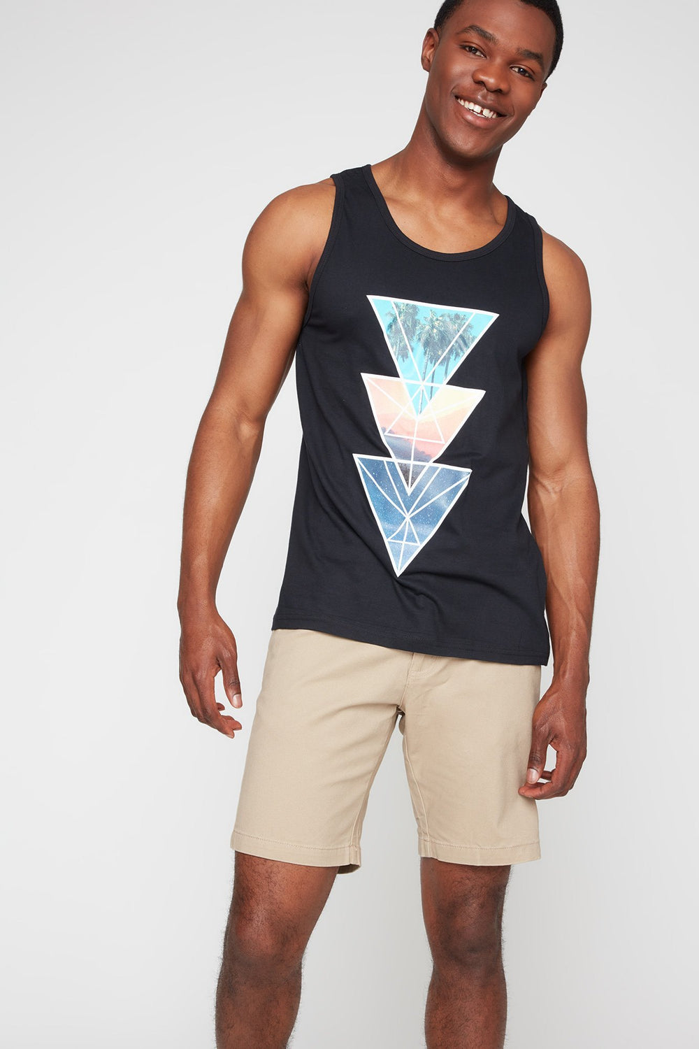 Men Débardeur à imprimé Palmier avec triangle Noir