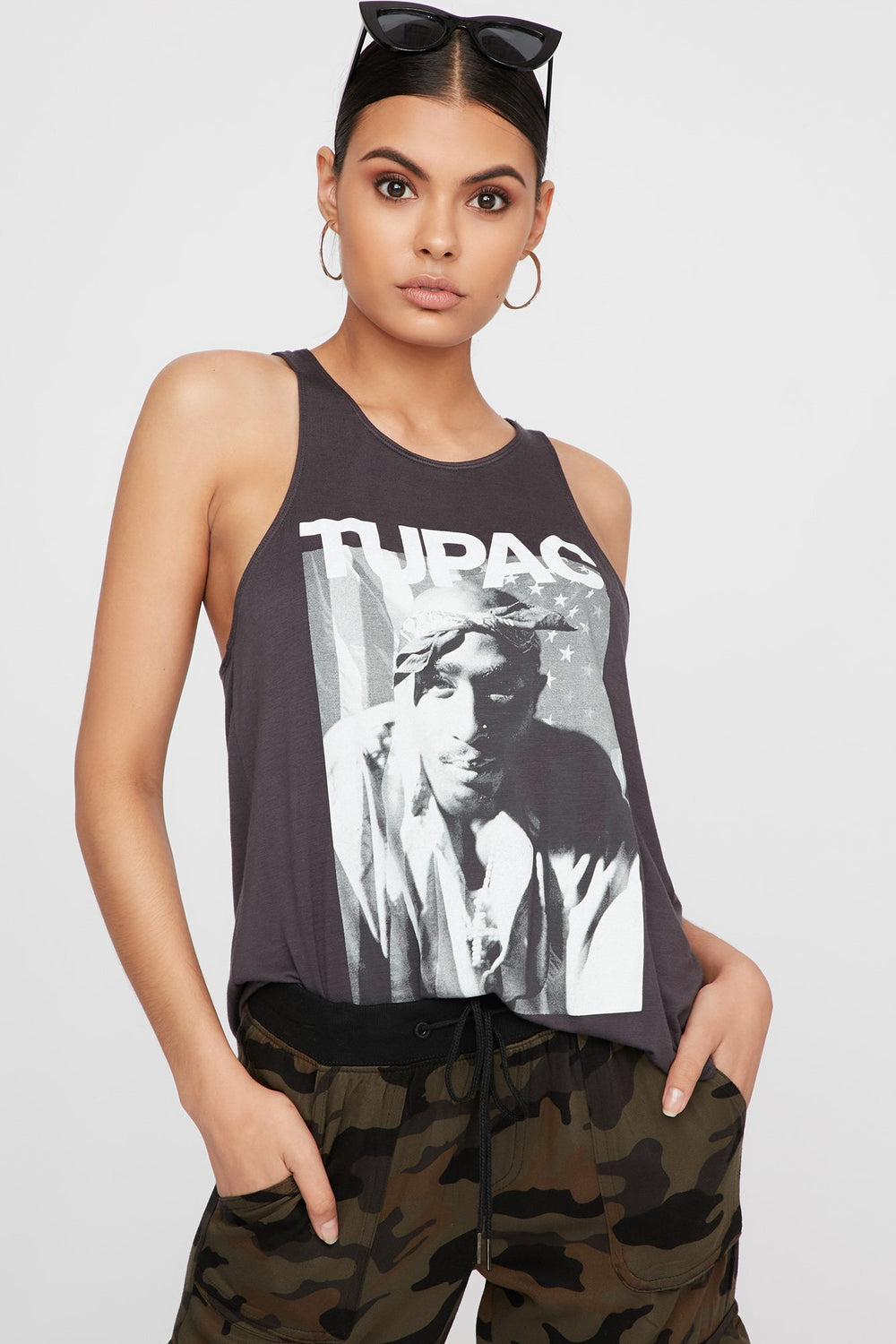 Women Débardeur à imprimé Tupac Noir