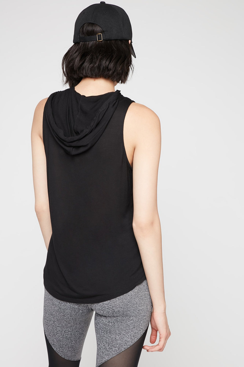 Women Débardeur léger à capuchon avec ourlet arrondi et taille coulissante Noir