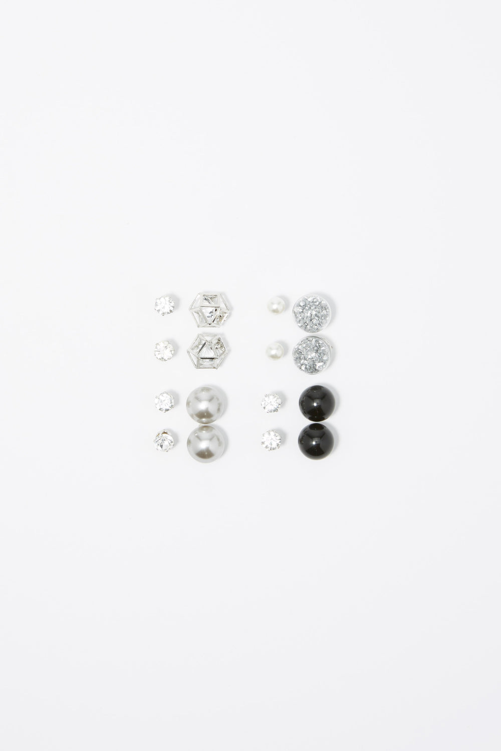 Women Ensemble de clous d'oreilles géométriques avec perles et pierres du Rhin (4 paires) Noir