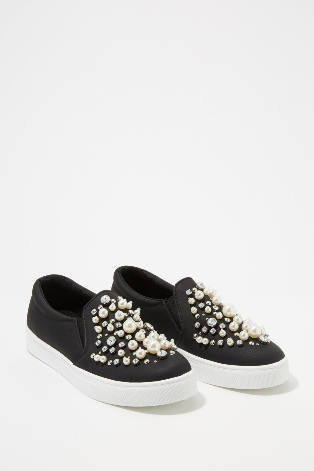 Women Espadrilles à enfiler avec perles, pierres du Rhin et clous Noir