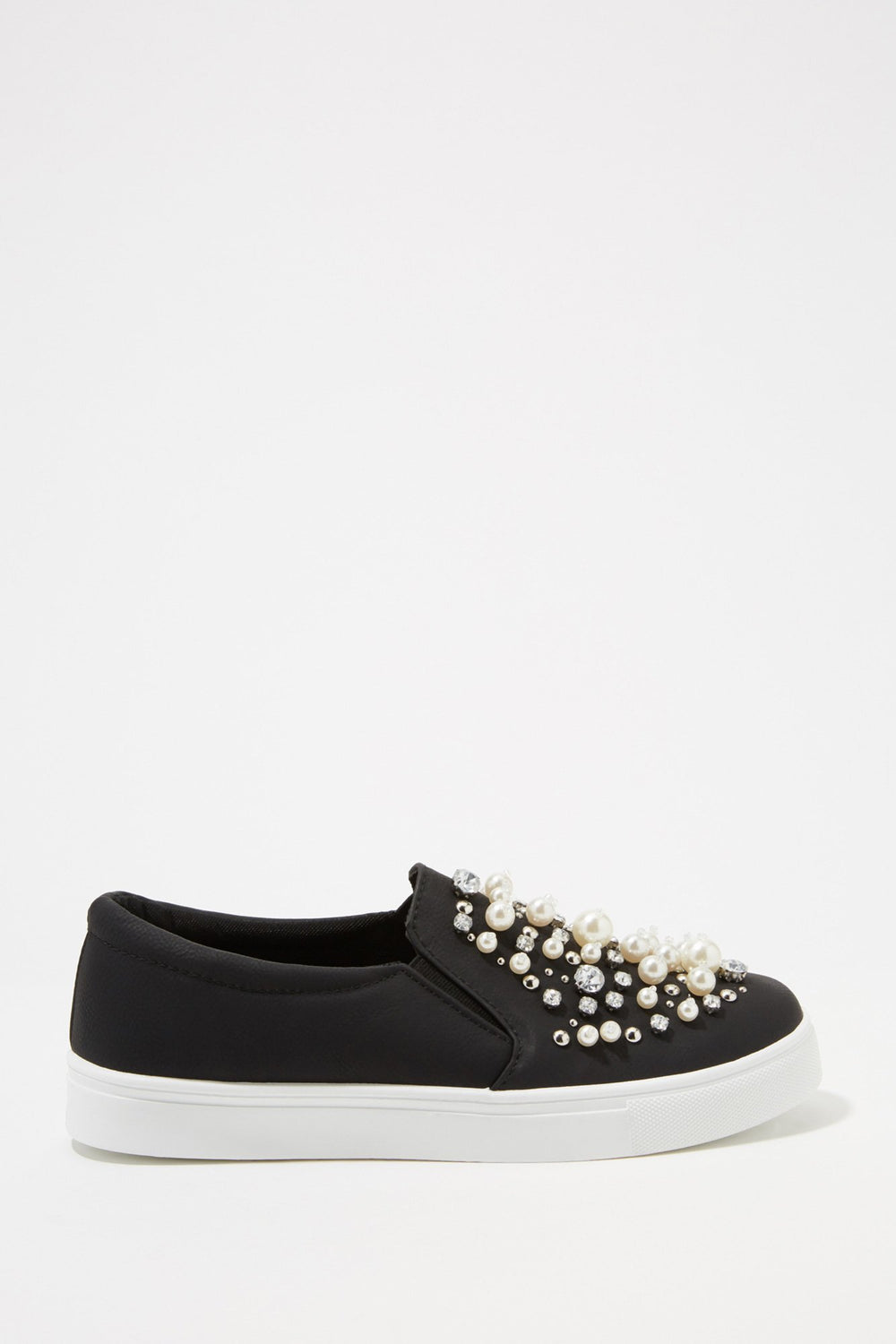 Women Espadrilles à enfiler avec perles, pierres du Rhin et clous Noir