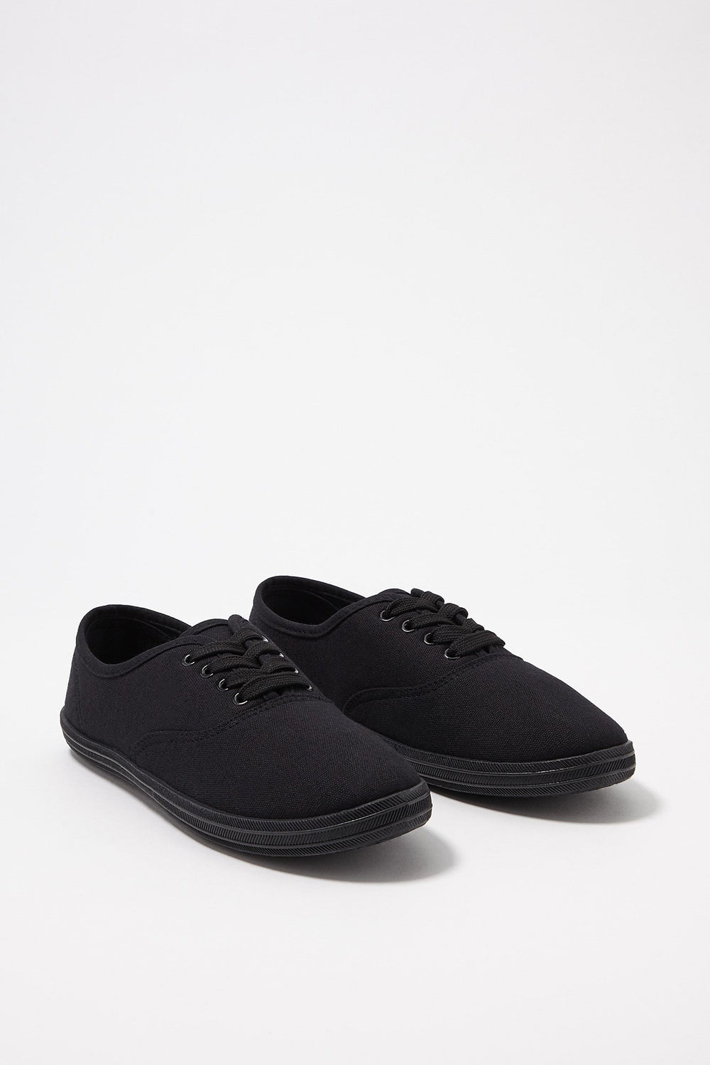 Women Espadrilles en toile lacées classiques avec semelles noires Noir