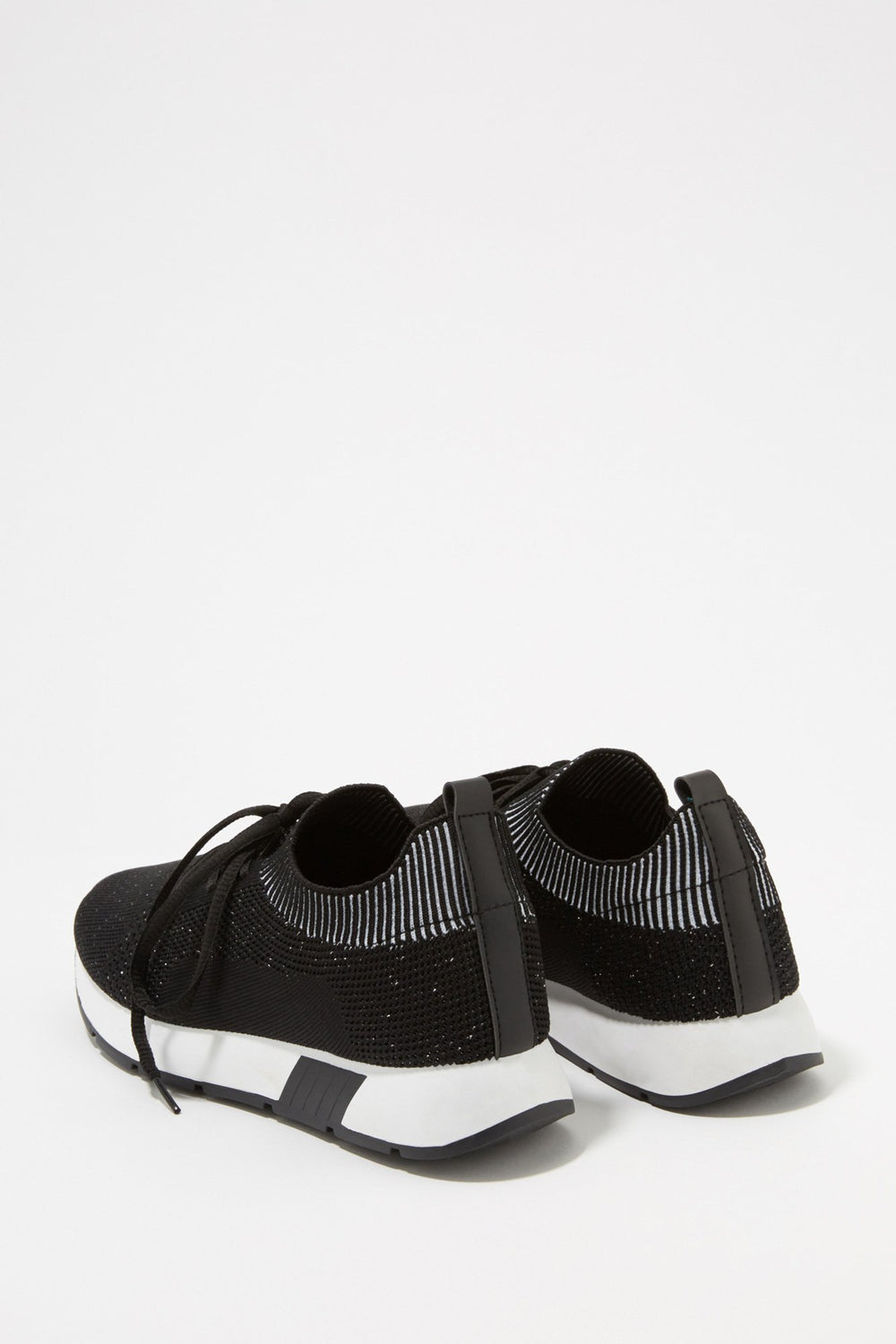 Women Espadrilles lacées perforées en tricot scintillant Noir