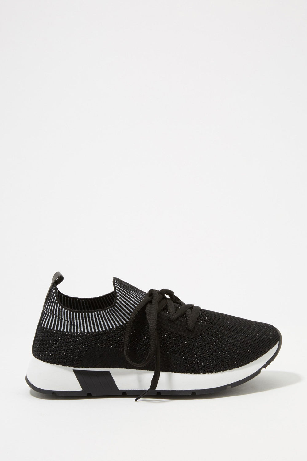 Women Espadrilles lacées perforées en tricot scintillant Noir