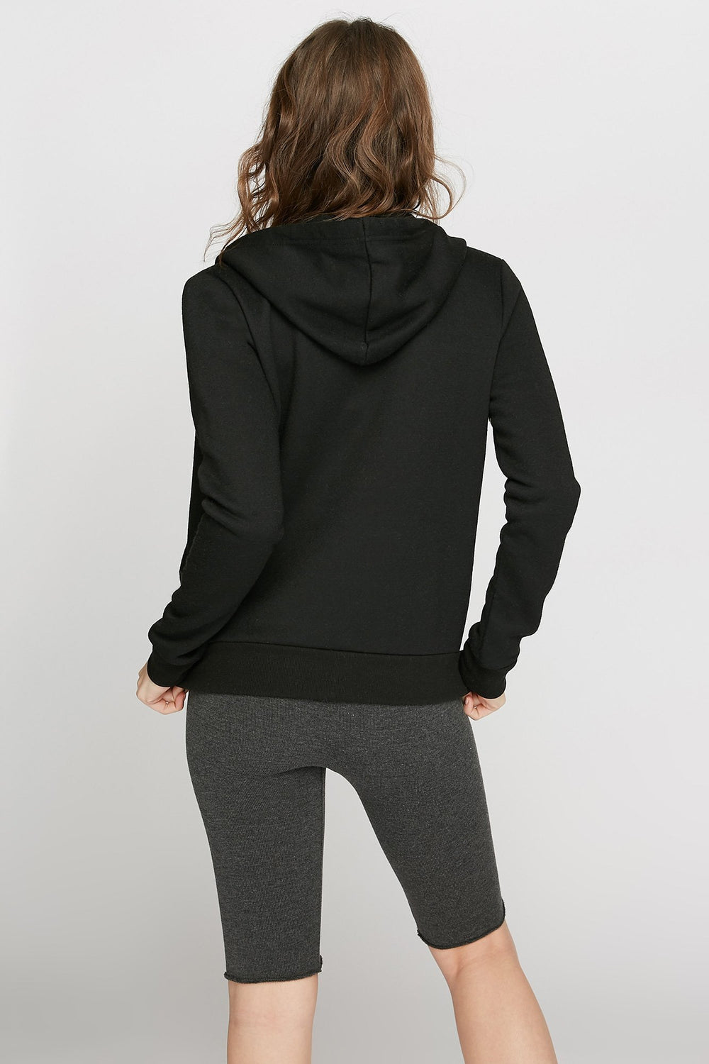 Women Haut de base à capuchon avec taille coulissante et fermeture à glissière Noir
