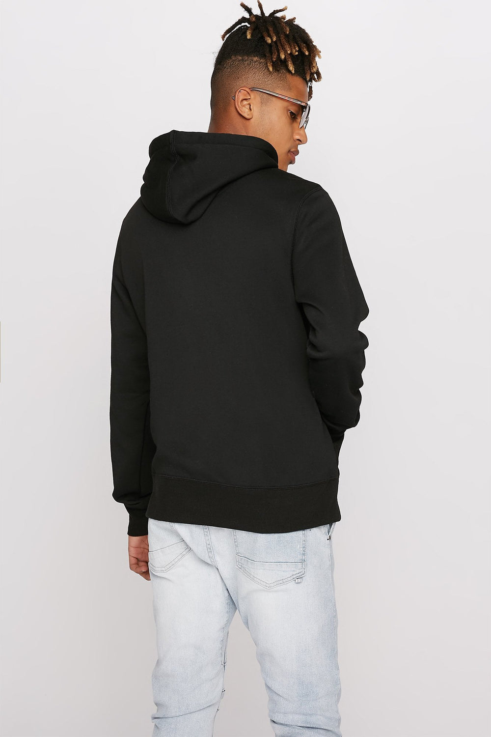 Men Haut henley à capuchon à enfiler avec taille coulissante Noir