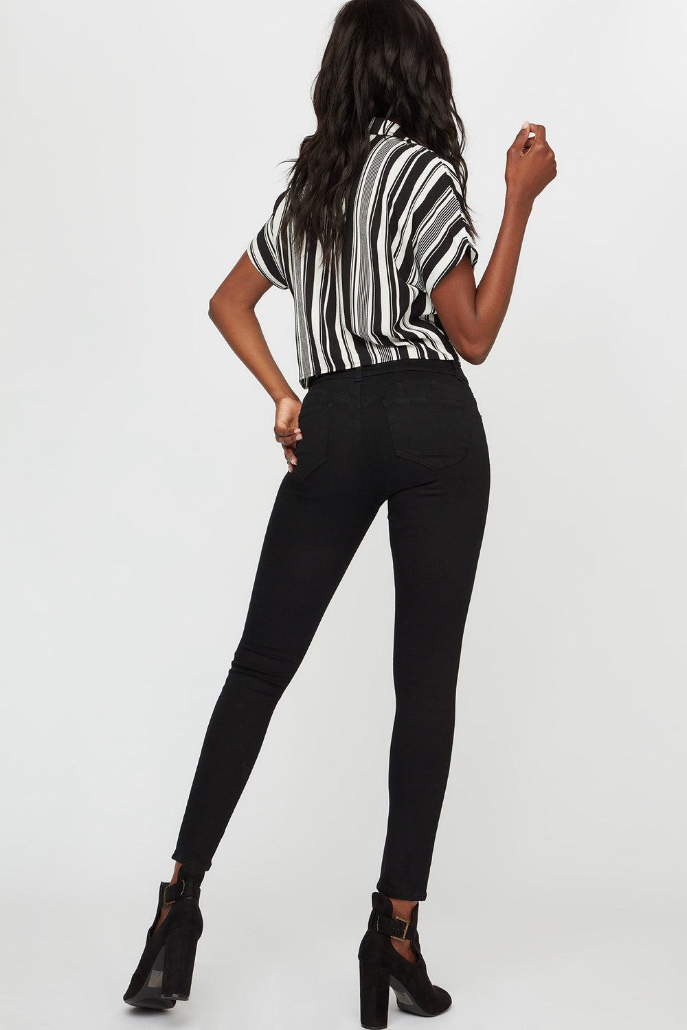Women Jean remonte-fesses étroit Ibiza à patte de boutonnage triple noir Noir