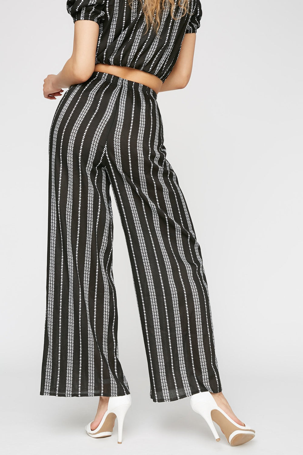 Women Jupe-culotte à jambe évasée rayée à taille haute Noir