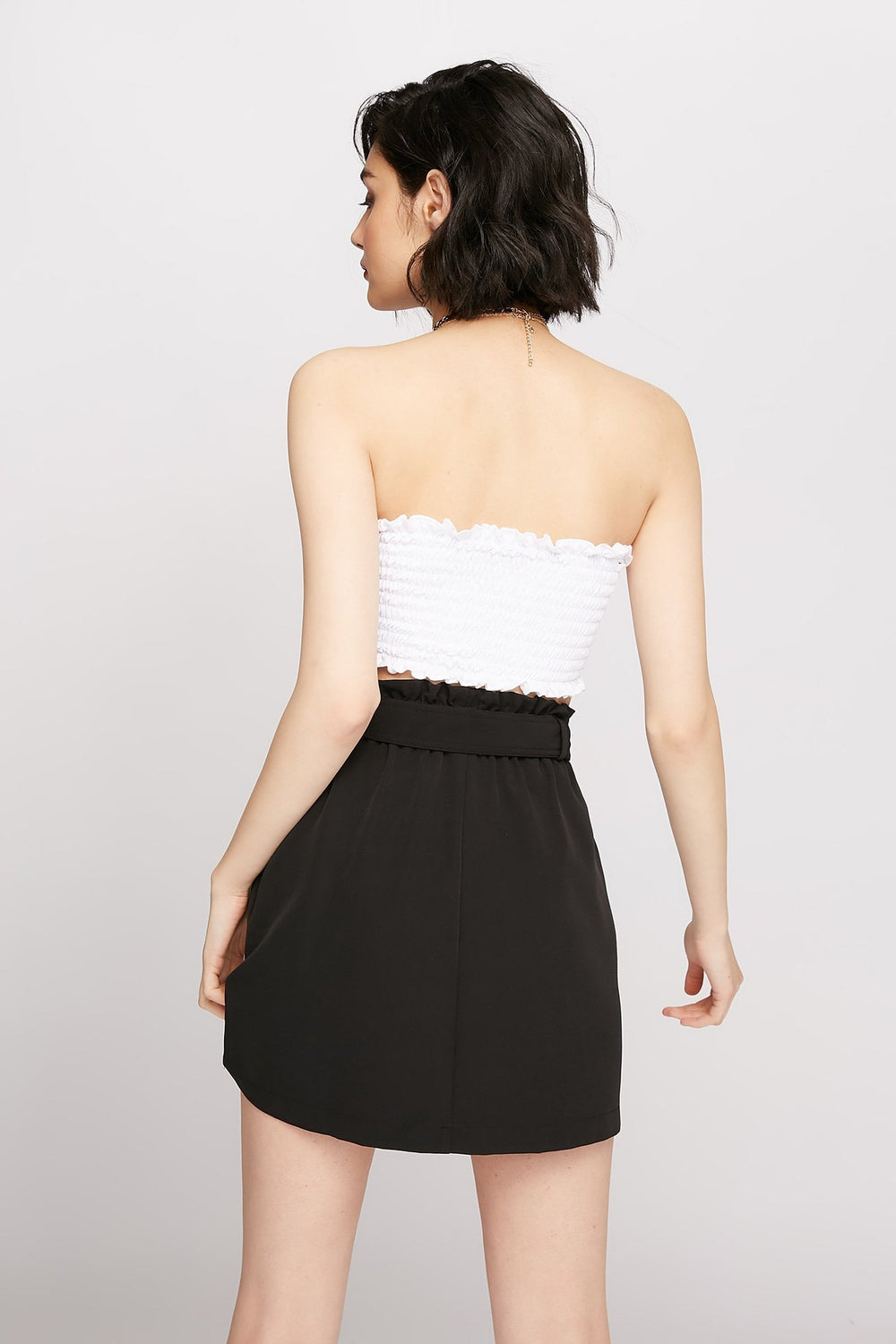 Women Jupe volantée à taille haute roulée Noir