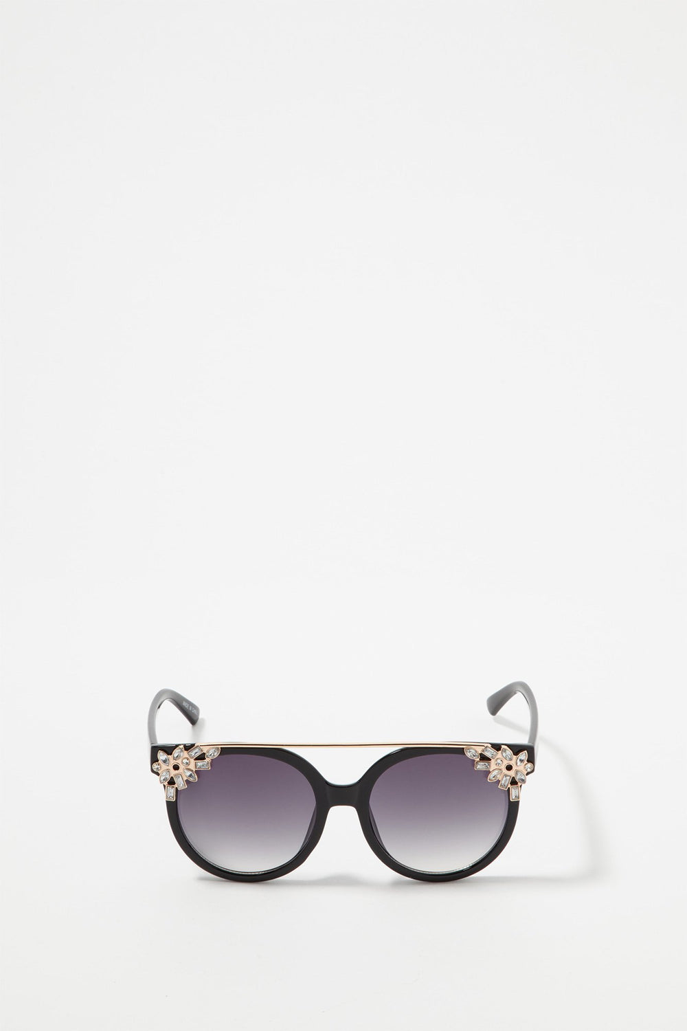 Women Lunettes de soleil il de chat avec pierres du Rhin Noir