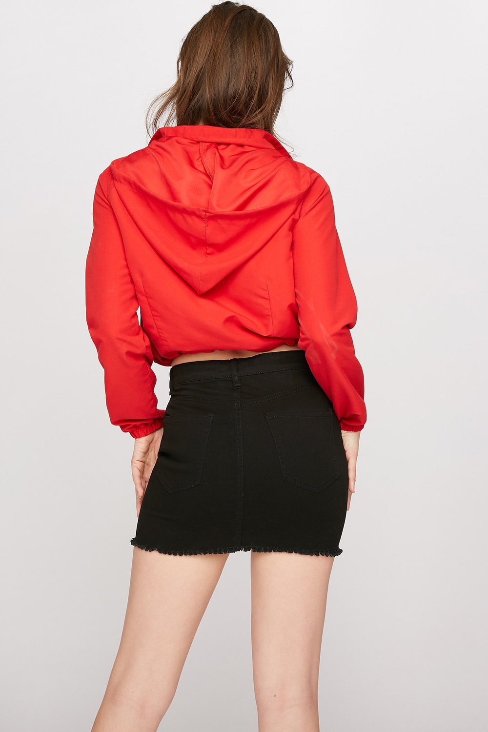Women Minijupe à taille haute en denim noir avec franges Noir