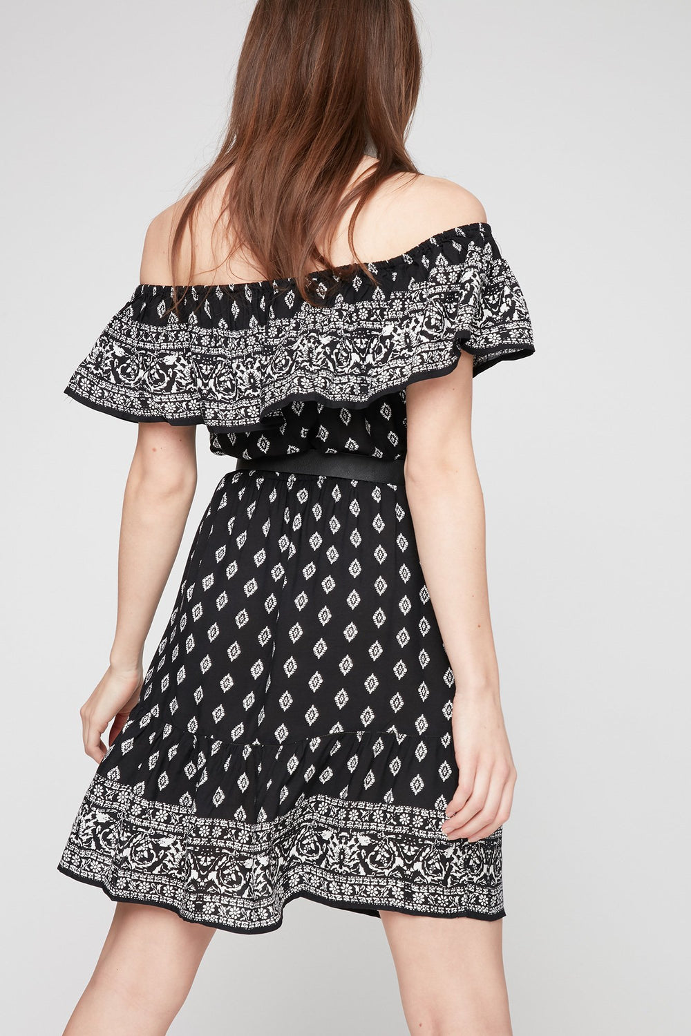 Women Minirobe bandana volantée à épaules dénudées Noir