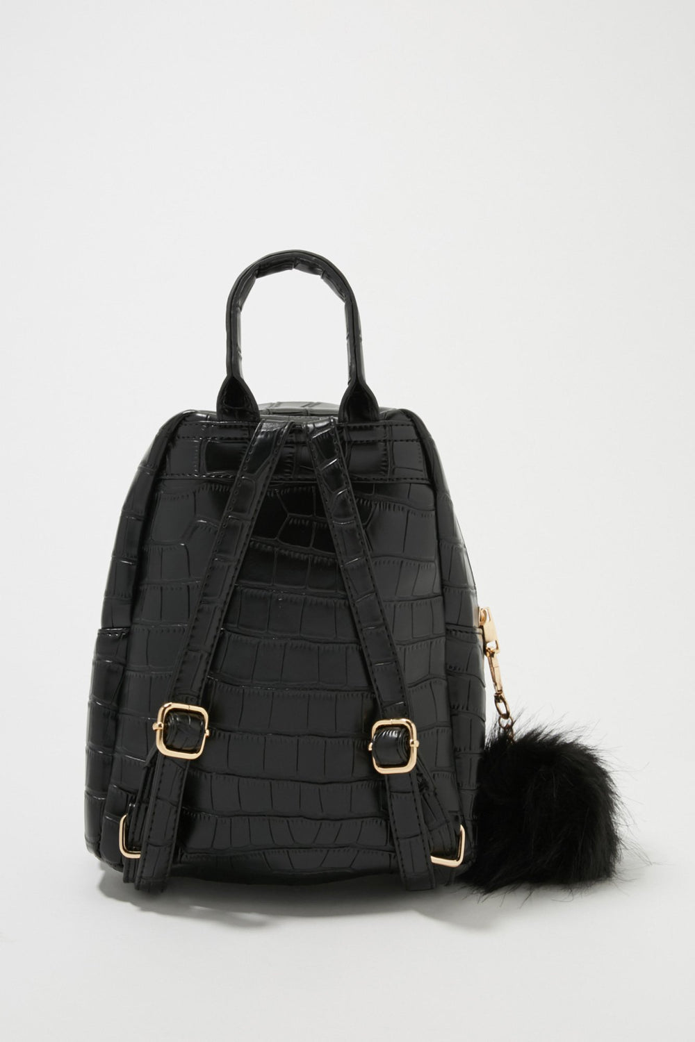 Women Minisac à dos en similipeau de crocrodile avec pompons Noir