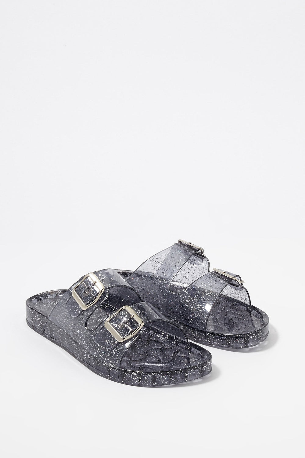 Women Mules en gel scintillant avec boucle double Noir