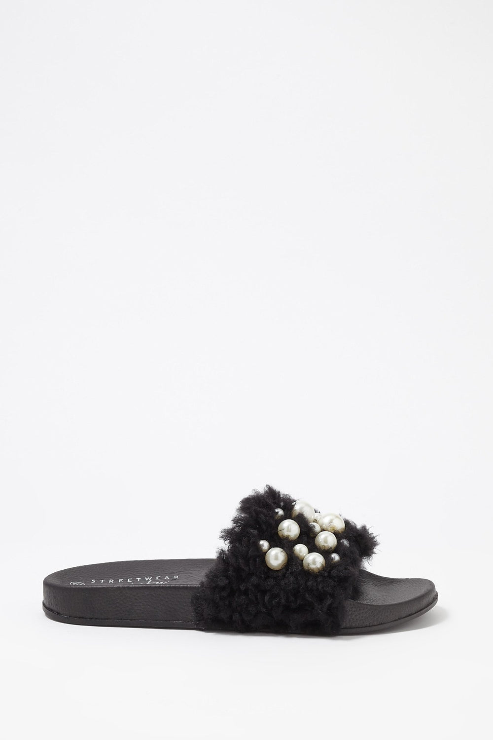 Women Mules en similifourrure avec perles Noir