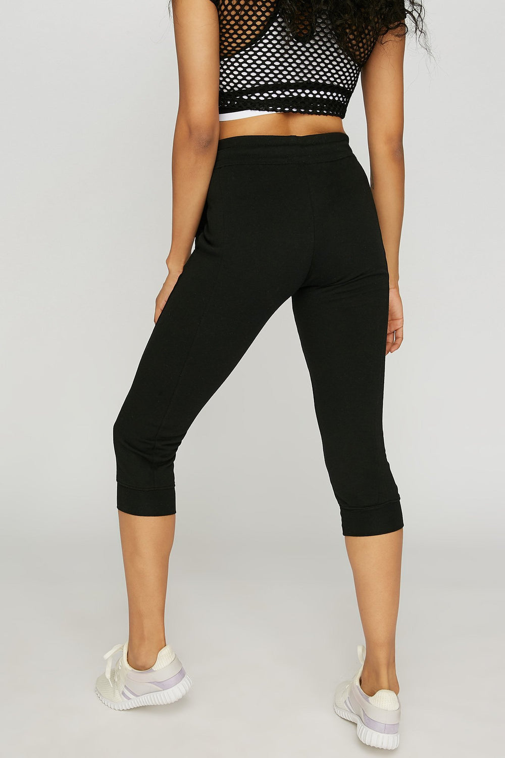 Women Pantalon de jogging court léger à taille haute et taille coulissante Noir