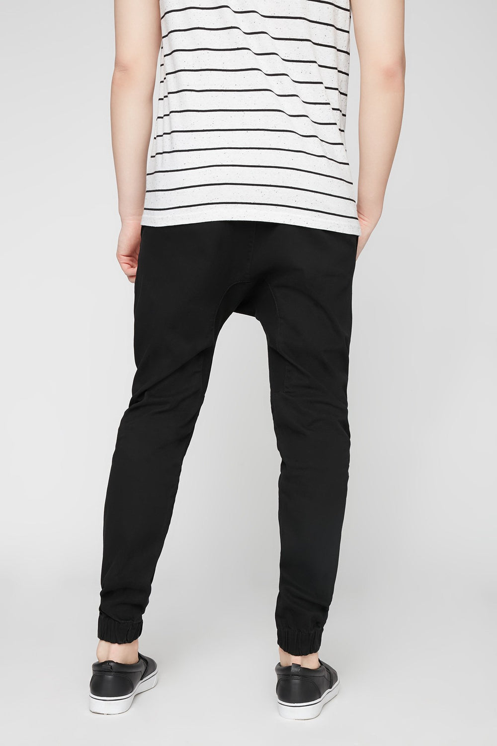 Men Pantalon de jogging en sergé noir à taille coulissante Noir