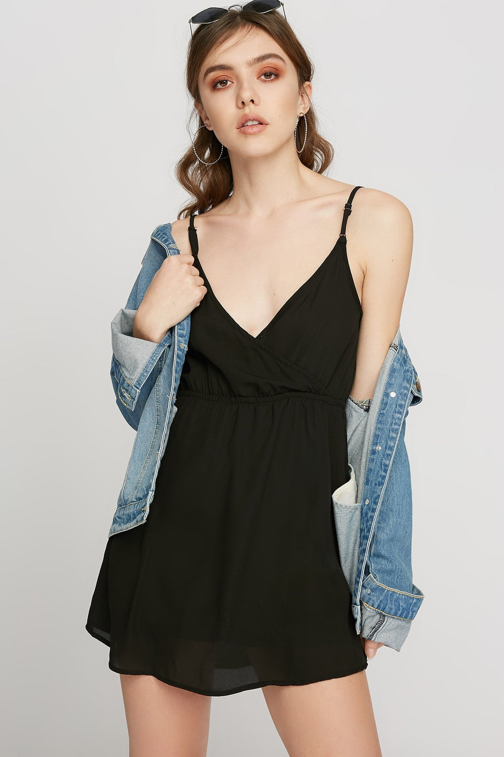 Women Robe-camisole à taille coulissante Noir