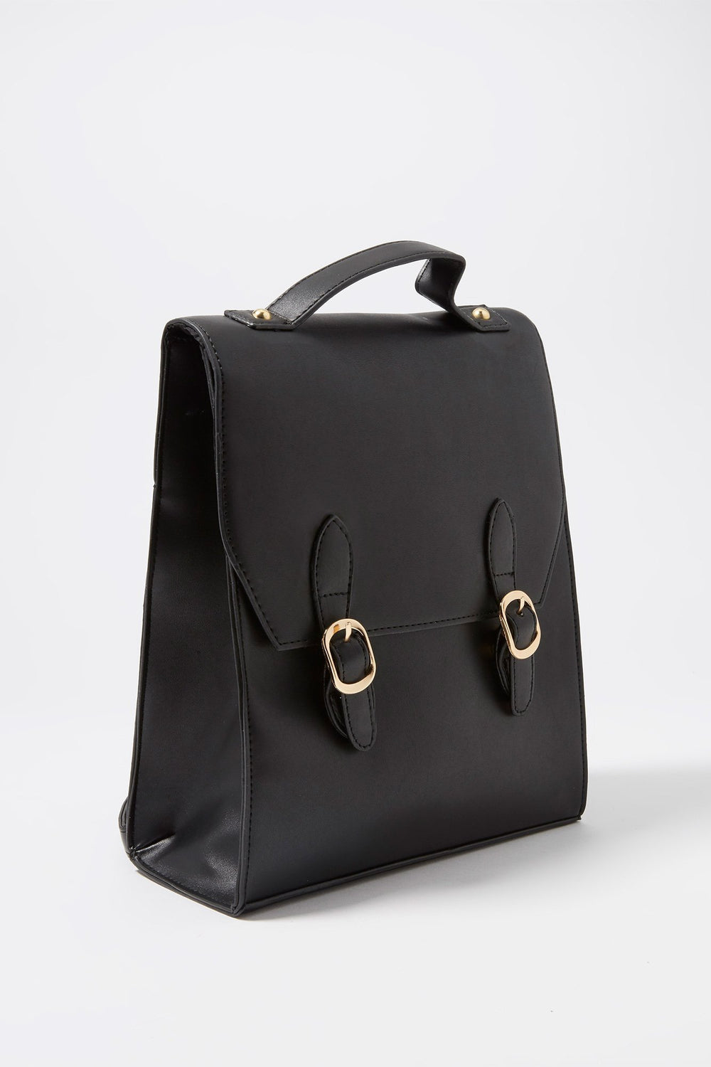Women Sac à dos en similicuir avec double boucle Noir